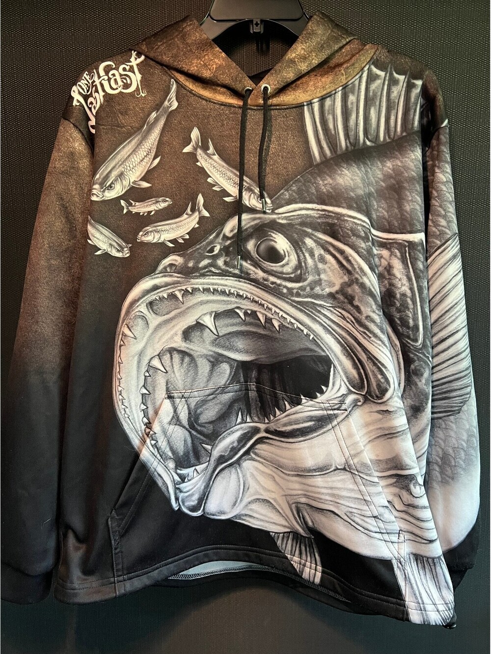One Last Cast Hoodie with Large Fish Graphic Print
